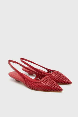 Harper Slingback en Cuir Tressé Rouge