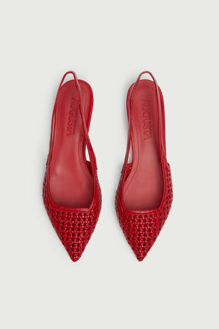 Harper Slingback en Cuir Tressé Rouge