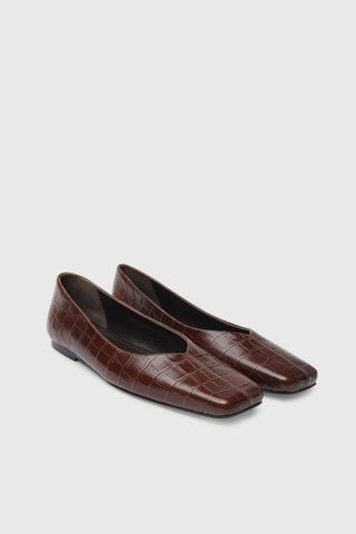 Kate Ballet Flats in Croc-effect Chocolate Leather