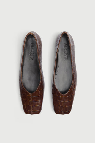 Kate Ballet Flats in Croc-effect Chocolate Leather