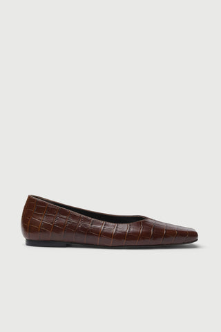 Kate Ballet Flats in Croc-effect Chocolate Leather