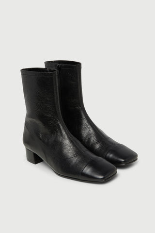 Laurie Ankle Boot in Black Metallic Leather