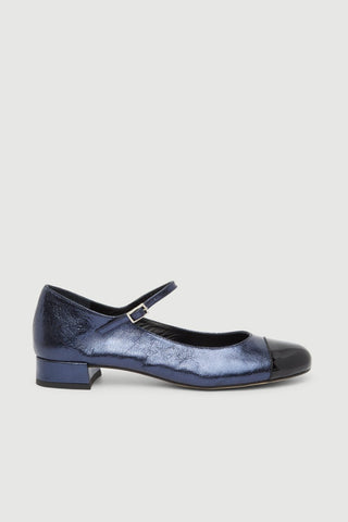 Lola Mary Janes in Ocean-coloured Metallic Leather