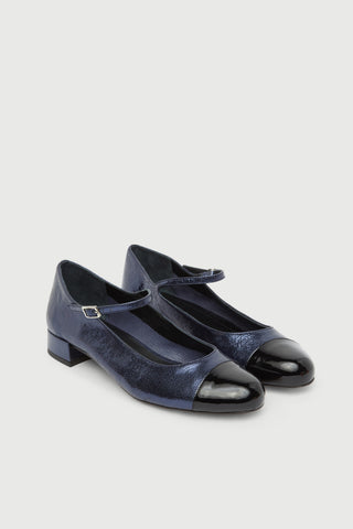 Lola Mary Janes de Piel en Azul Metalizado