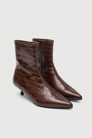 Paula Bottines en Cuir croco Marron