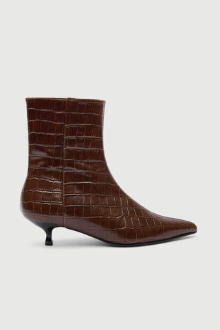Paula Ankle Boots in Chocolate Croc-effect Leather
