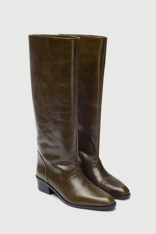 Sarah Bottes en Cuir Kaki