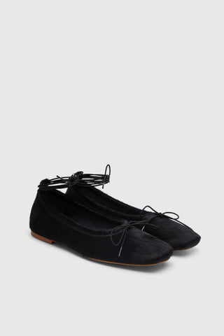 Sienna Ballerines en Cuir avec Finition en Fourrure Noire