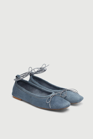 Sienna Ballerines en Cuir avec Finition en Fourrure Gris