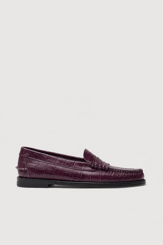 Zoe Loafers in Croc-effect Burgundy Leather