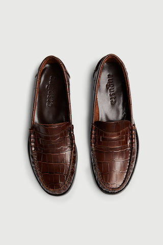 Zoe Loafers in Croc-effect Chocolate Leather