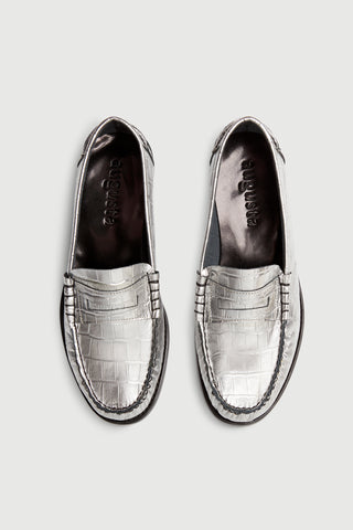 Zoe Loafers in Croc-effect Silver Leather