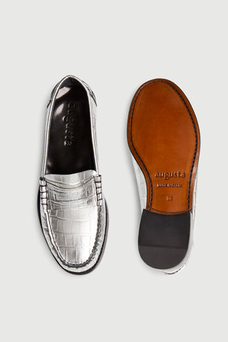 Zoe Loafers is Croc-effect Silver Leather