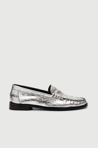 Zoe Loafers in Croc-effect Silver Leather