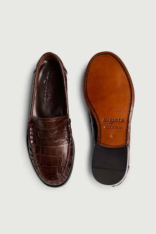 Zoe Loafers in Croc-effect Chocolate Leather